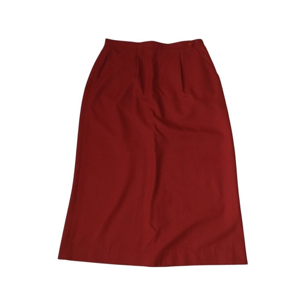 INCOGNITO Size 7/8 Red Vintage Pencil Skirt Pleated Pockets Office Midi Career - Picture 1 of 4